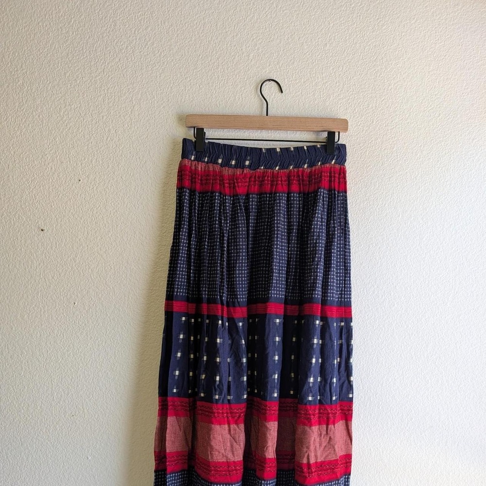 Vintage Americana Navy blue with white polka dots horizontal stripes maxi skirt